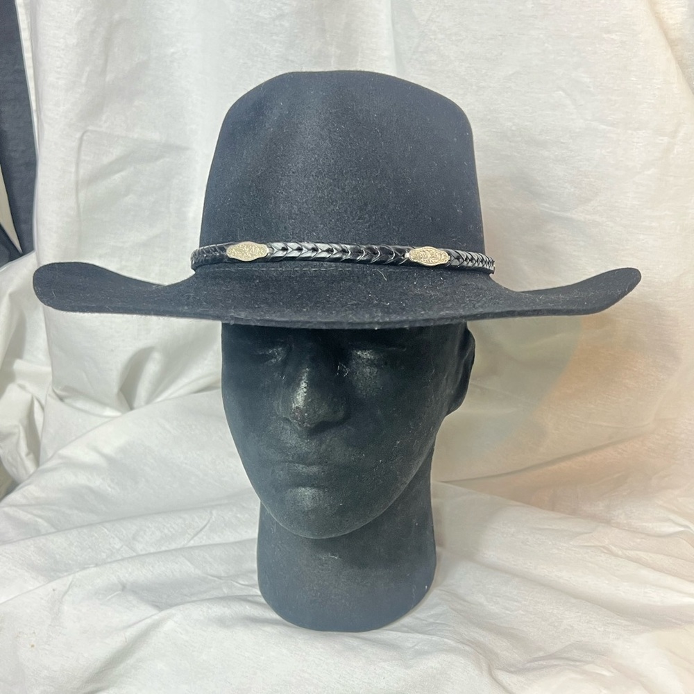 The Australian Outback Collection Jackaroo Black Fur Felt W/Leather Hatband Sz 7